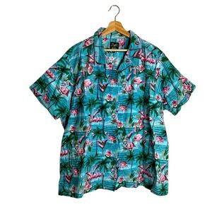 Benny's Men's Flamingo Tropical Hawaiian‎ Shirt Blue 4X